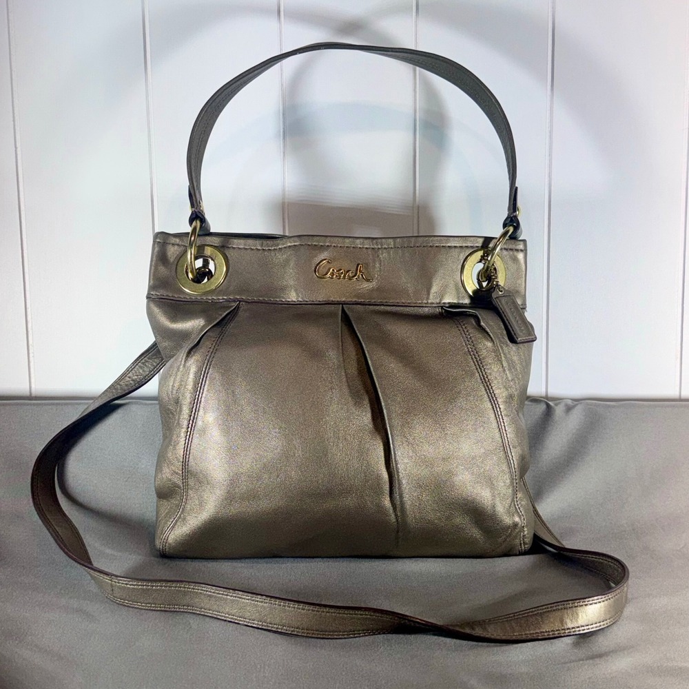Coach Ashley Hippie Metallic Bronze Leather Convertible Bag F17605
